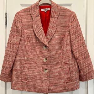 Kasper Tweed Cotton Acrylic Lined Work Jacket w/ Orange, Cream, and Green sz.14